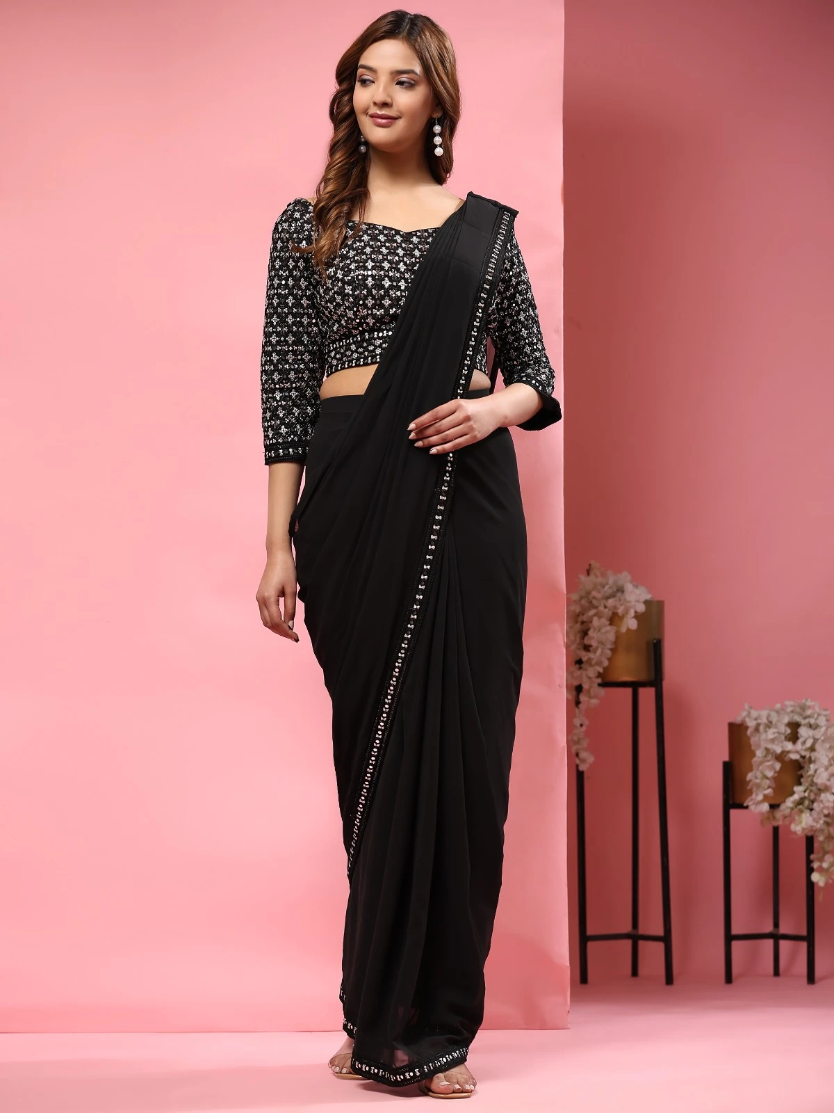 Amoha A330 Pure Georgette Wholesale Fancy Readymade Sarees Catalog — Wholesale Sarees, AMOHA wholesale from Surat - Gallery Image 2